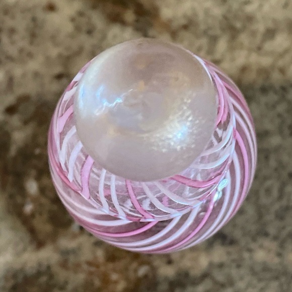 Venetian Murano White Latticino Striped Perfume Bottle Gold Fleck Stopper PINK - Picture 5 of 10